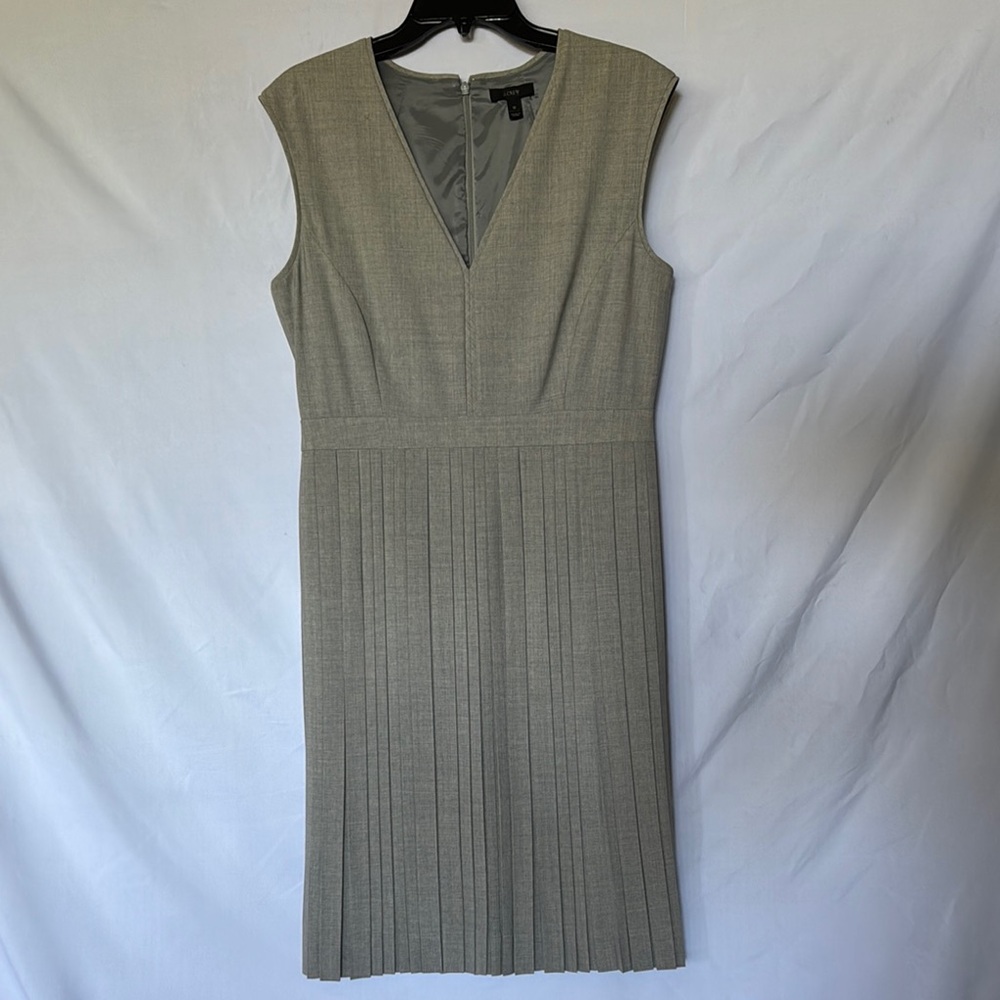 J. Crew Gray Midi Dress with V-Neck and Pleated Skirt